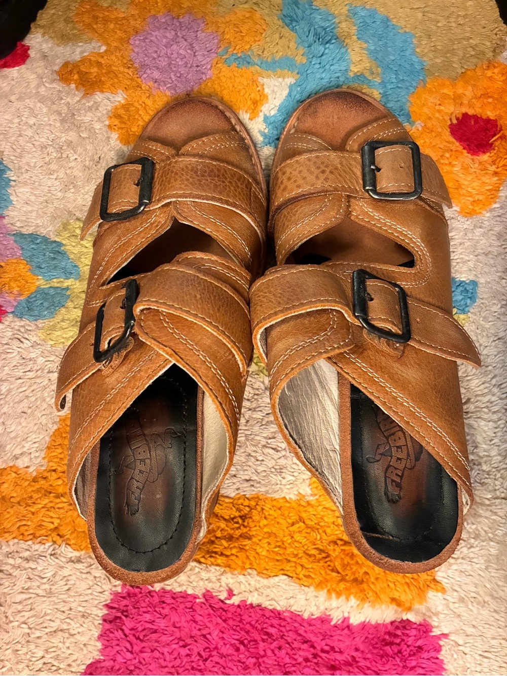 Women’s Tan Leather Buckle Slide Heeled Sandals - Picture 3 of 12